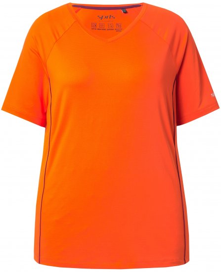 Ulla Popken Piping Accent Functional UVP 50+ Stretch Knit Top Orange Red - Pólók - 