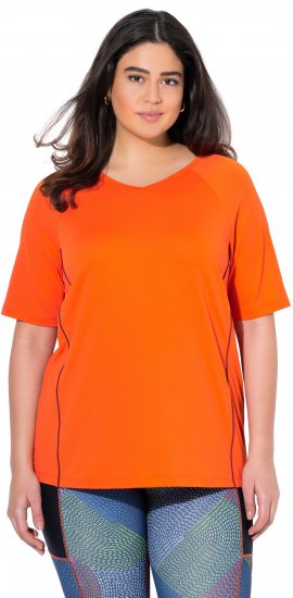 Ulla Popken Piping Accent Functional UVP 50+ Stretch Knit Top Orange Red - Pólók - 