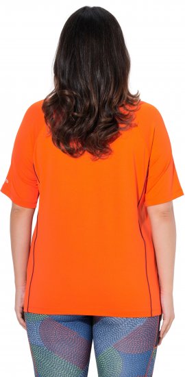 Ulla Popken Piping Accent Functional UVP 50+ Stretch Knit Top Orange Red - Pólók - 