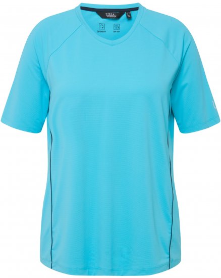 Ulla Popken Piping Accent Functional UVP 50+ Stretch Knit Top Bright Turquoise - Pólók - 