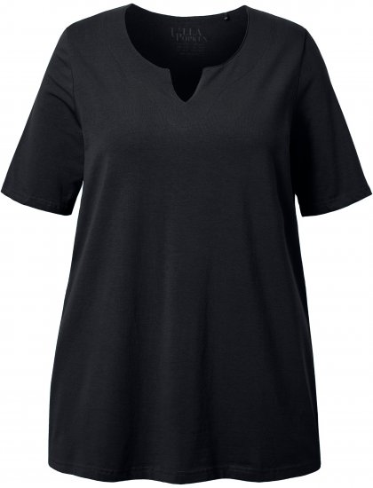 Ulla Popken Essential Notch Neck Stretch Tee Black - Pólók - 