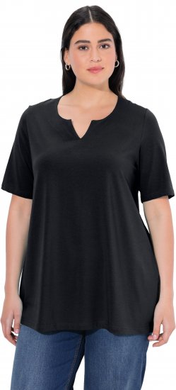 Ulla Popken Essential Notch Neck Stretch Tee Black - Pólók - 