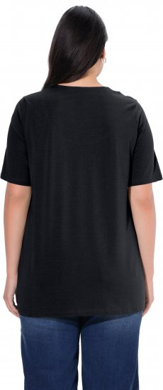 Ulla Popken Essential Notch Neck Stretch Tee Black - Pólók - 
