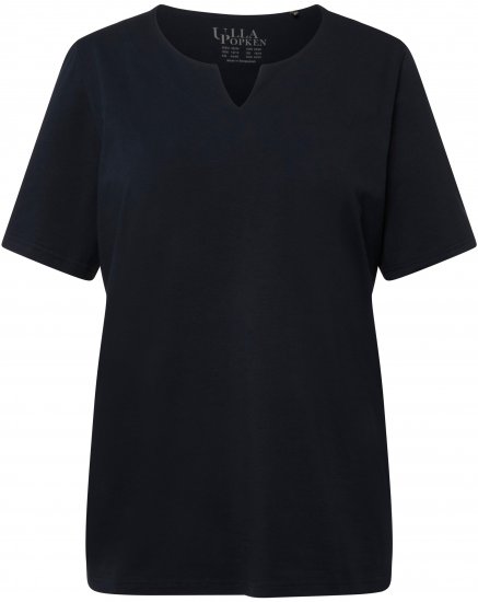 Ulla Popken Essential Notch Neck Stretch Tee Navy Blue - Pólók - 