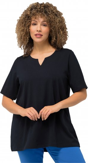 Ulla Popken Essential Notch Neck Stretch Tee Navy Blue - Pólók - 
