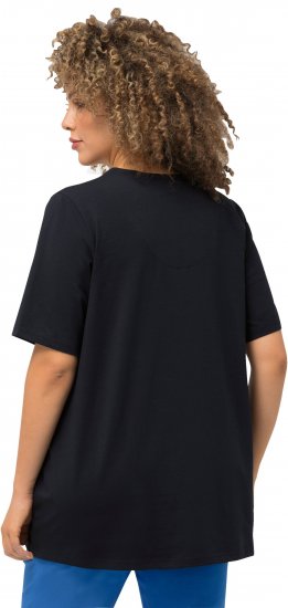 Ulla Popken Essential Notch Neck Stretch Tee Navy Blue - Pólók - 