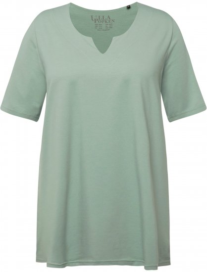 Ulla Popken Essential Notch Neck Stretch Tee Light Moss Green - Pólók - 