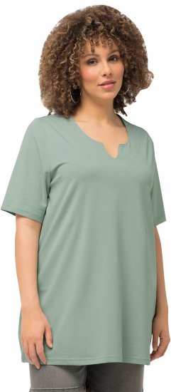 Ulla Popken Essential Notch Neck Stretch Tee Light Moss Green - Pólók - 