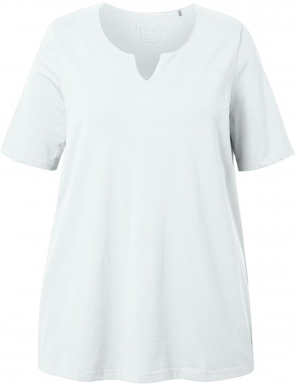 Ulla Popken Essential Notch Neck Stretch Tee Snow White - Pólók - 