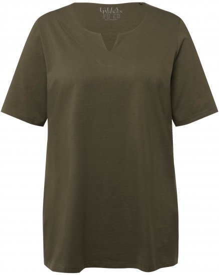 Ulla Popken Essential Notch Neck Stretch Tee Forest Green - Pólók - 