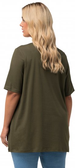 Ulla Popken Essential Notch Neck Stretch Tee Forest Green - Pólók - 