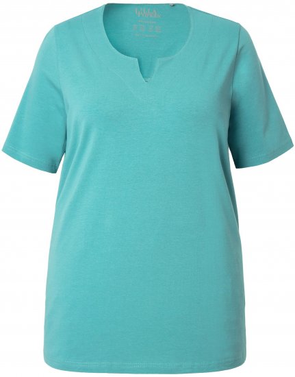 Ulla Popken Essential Notch Neck Stretch Tee Pale Green - Pólók - 
