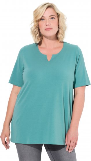 Ulla Popken Essential Notch Neck Stretch Tee Pale Green - Pólók - 