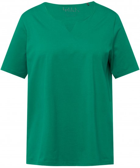 Ulla Popken Essential Notch Neck Stretch Tee Emerald Green - Pólók - 