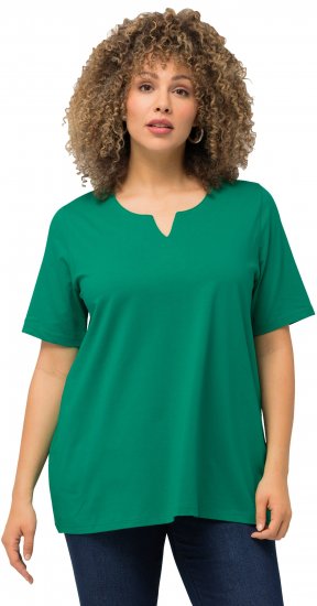 Ulla Popken Essential Notch Neck Stretch Tee Emerald Green - Pólók - 