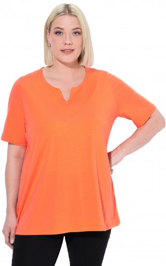 Ulla Popken Essential Notch Neck Stretch Tee Coral Pink - Pólók - 