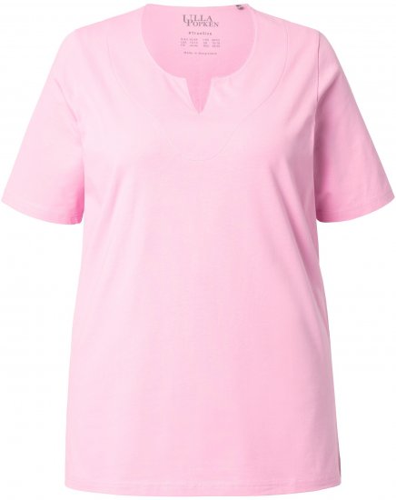 Ulla Popken Essential Notch Neck Stretch Tee Pink - Pólók - 