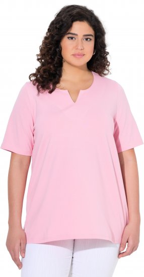 Ulla Popken Essential Notch Neck Stretch Tee Pink - Pólók - 