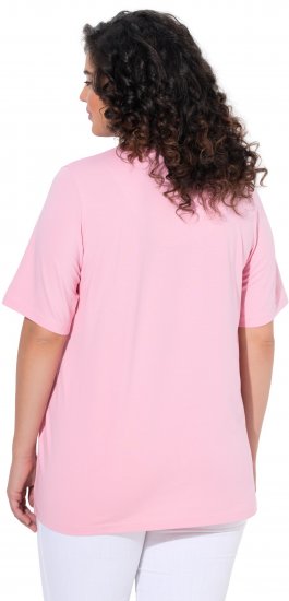 Ulla Popken Essential Notch Neck Stretch Tee Pink - Pólók - 