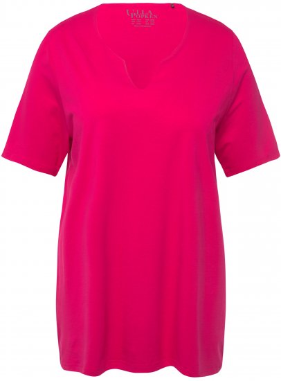 Ulla Popken Essential Notch Neck Stretch Tee Magenta Pink - Pólók - 