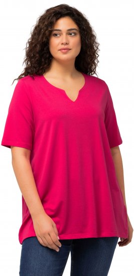 Ulla Popken Essential Notch Neck Stretch Tee Magenta Pink - Pólók - 