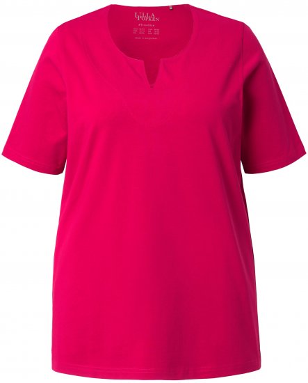 Ulla Popken Essential Notch Neck Stretch Tee Dark Raspberry - Pólók - 