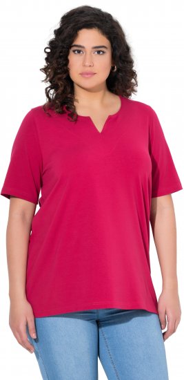 Ulla Popken Essential Notch Neck Stretch Tee Dark Raspberry - Pólók - 