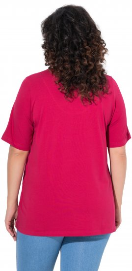Ulla Popken Essential Notch Neck Stretch Tee Dark Raspberry - Pólók - 