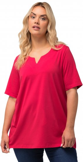Ulla Popken Essential Notch Neck Stretch Tee Red - Pólók - 