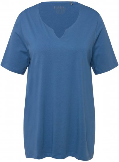 Ulla Popken Essential Notch Neck Stretch Tee Denim Blue - Pólók - 