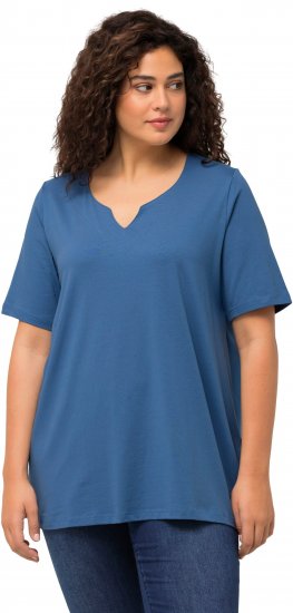 Ulla Popken Essential Notch Neck Stretch Tee Denim Blue - Pólók - 
