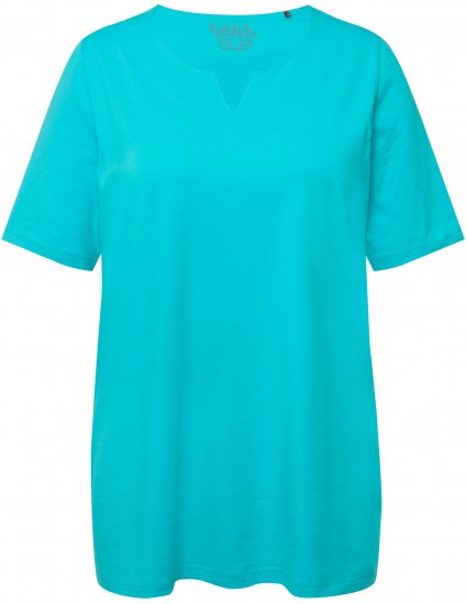 Ulla Popken Essential Notch Neck Stretch Tee Deep Aqua - Pólók - 