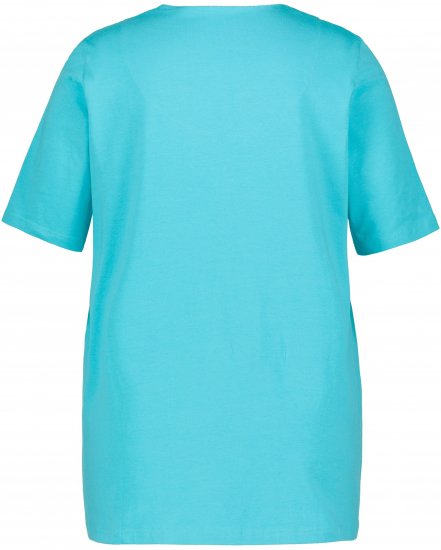 Ulla Popken Essential Notch Neck Stretch Tee Deep Aqua - Pólók - 