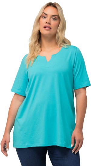 Ulla Popken Essential Notch Neck Stretch Tee Deep Aqua - Pólók - 
