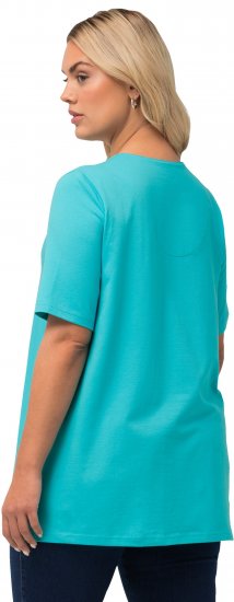 Ulla Popken Essential Notch Neck Stretch Tee Deep Aqua - Pólók - 