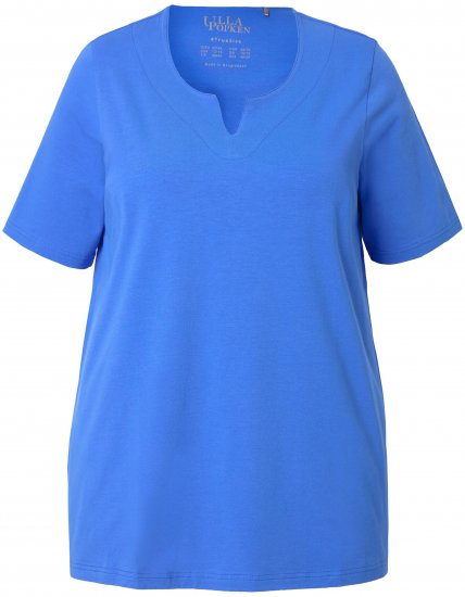 Ulla Popken Essential Notch Neck Stretch Tee Peacock Blue - Pólók - 