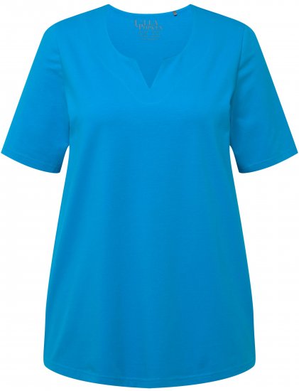 Ulla Popken Essential Notch Neck Stretch Tee Sapphire Blue - Pólók - 