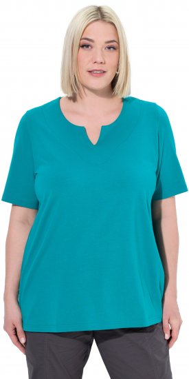 Ulla Popken Essential Notch Neck Stretch Tee Teal - Pólók - 