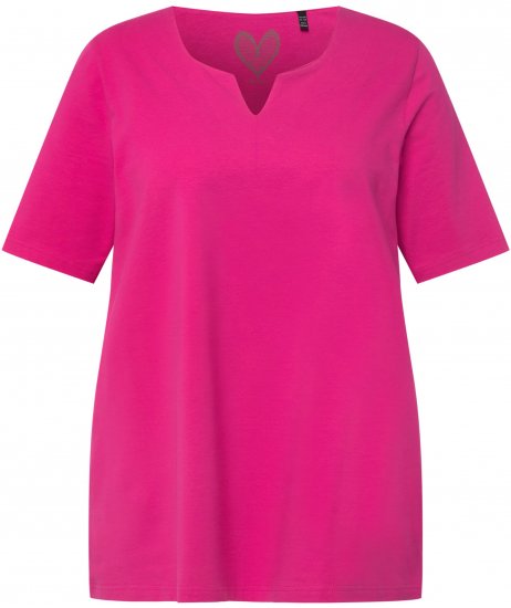 Ulla Popken Essential Notch Neck Stretch Tee Fuchsia Pink - Pólók - 