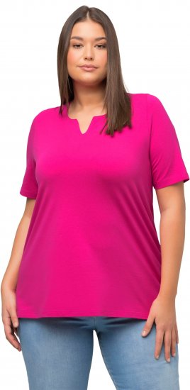 Ulla Popken Essential Notch Neck Stretch Tee Fuchsia Pink - Pólók - 