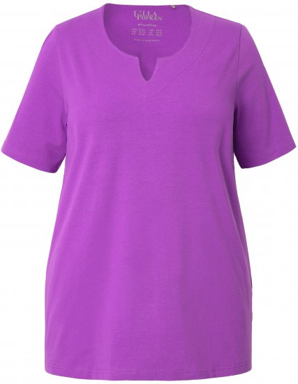 Ulla Popken Essential Notch Neck Stretch Tee Purple - Pólók - 