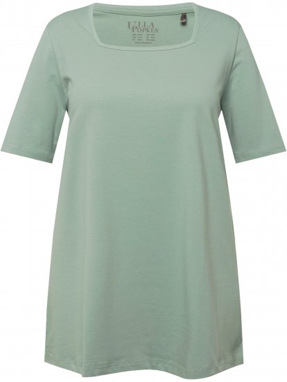 Ulla Popken Essential Square Neck Stretch Tee Light Moss Green - Pólók - 