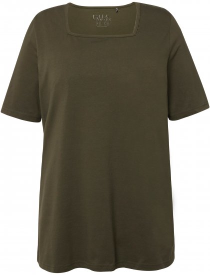 Ulla Popken Essential Square Neck Stretch Tee Forest Green - Pólók - 