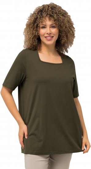 Ulla Popken Essential Square Neck Stretch Tee Forest Green - Pólók - 