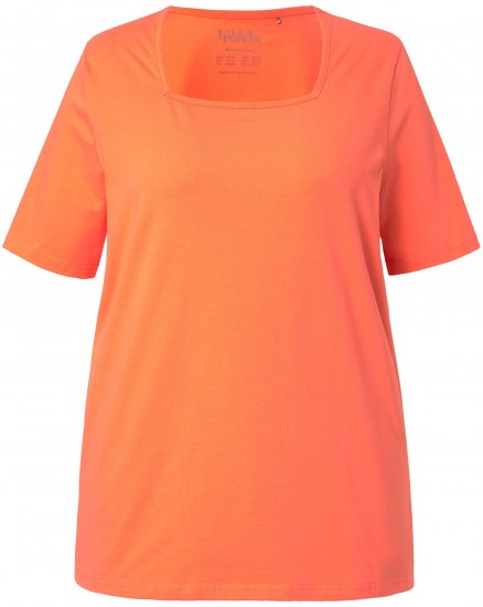 Ulla Popken Essential Square Neck Stretch Tee Coral Pink - Pólók - 