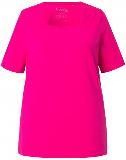 Ulla Popken Essential Square Neck Stretch Tee Magenta Pink - Pólók - 