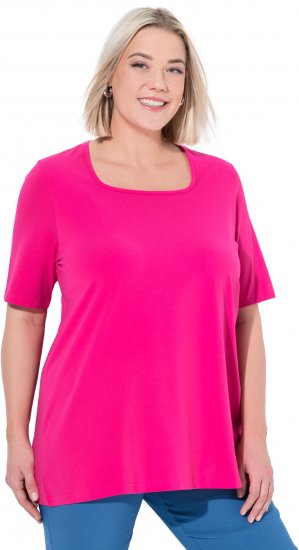 Ulla Popken Essential Square Neck Stretch Tee Magenta Pink - Pólók - 
