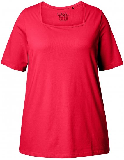Ulla Popken Essential Square Neck Stretch Tee Red - Pólók - 
