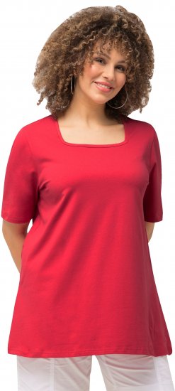 Ulla Popken Essential Square Neck Stretch Tee Dark Pink - Pólók - 