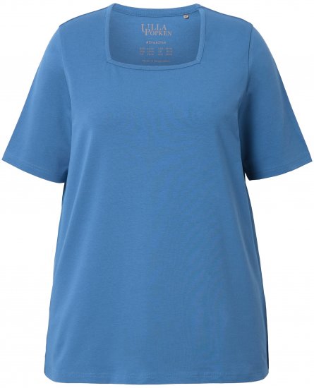 Ulla Popken Essential Square Neck Stretch Tee Denim Blue - Pólók - 